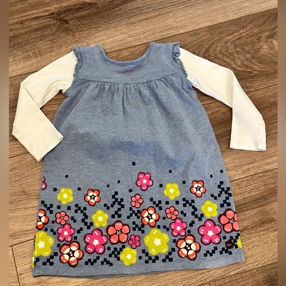 Tea Collection Girls 5T Blue Floral Long Sleeve Mighty Mini Dress - Picture 4 of 4